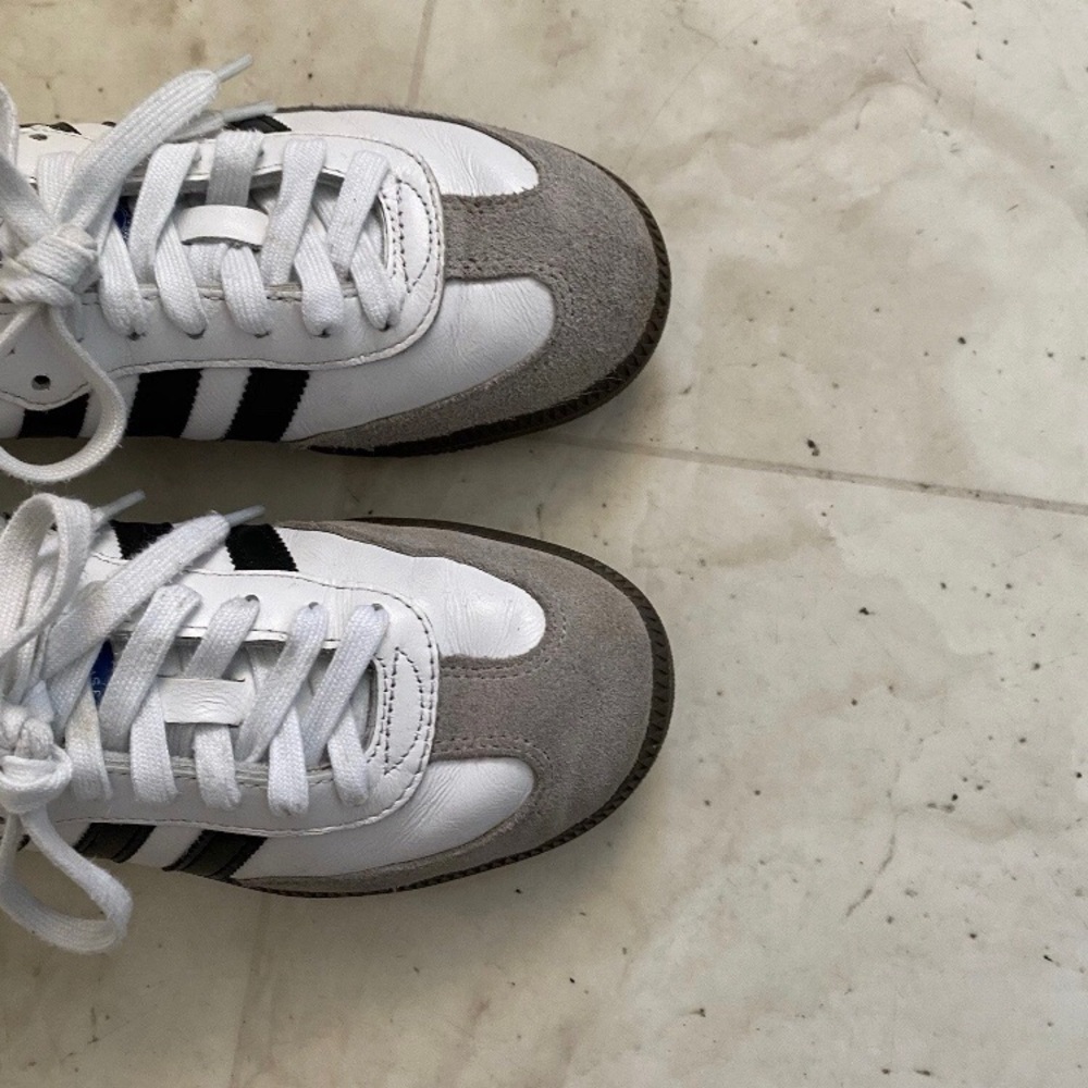 $100 Adidas Samba OG Black White Leather Grey Suede Sneakers Size 6.5 - Picture 8 of 13